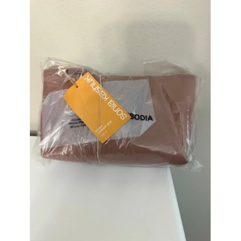 Sonia Kashuk Makeup Bag Women Small Mauve Pink Faux Leather Zipper NWT